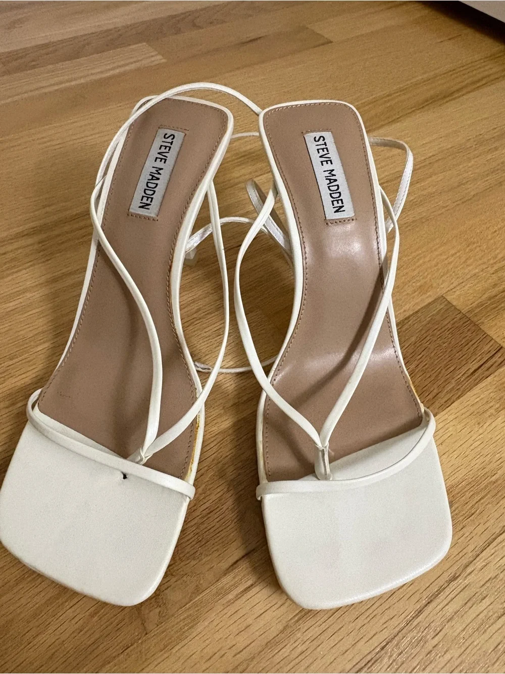 Steve Madden White Strappy Square-Toe Heels